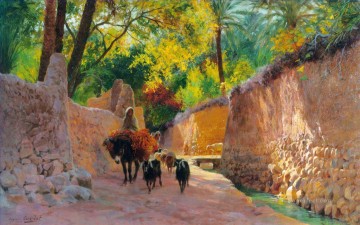 Sur le chemin du marche Eugene Girardet Orientalist Oil Paintings